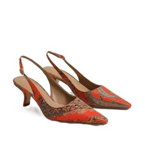 Sam Edelman Bianka Orange Slingback Kitten Heeled Pointed Toe Fashion Pumps